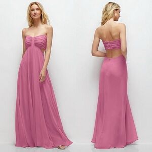 DESSY COLLECTION Strapless Empire Waist Chiffon Pink Gown 14